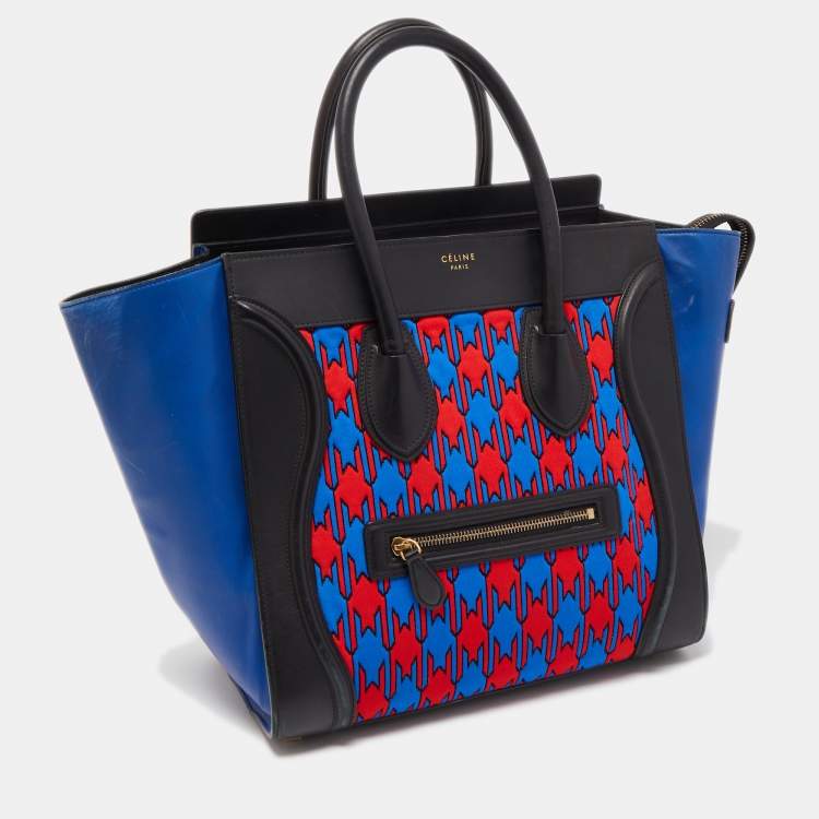 Pre Owned Celine Tricolor Leather and Jacquard Fabric Mini Luggage Tote
