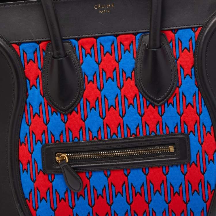 Pre Owned Celine Tricolor Leather and Jacquard Fabric Mini Luggage Tote