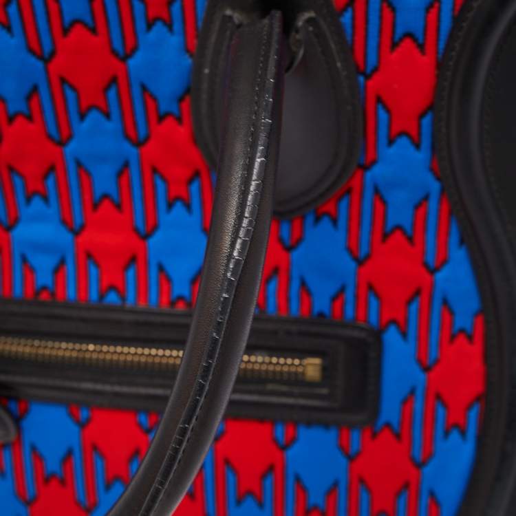 Pre Owned Celine Tricolor Leather and Jacquard Fabric Mini Luggage Tote