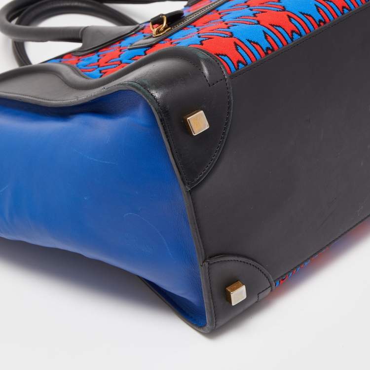Pre Owned Celine Tricolor Leather and Jacquard Fabric Mini Luggage Tote