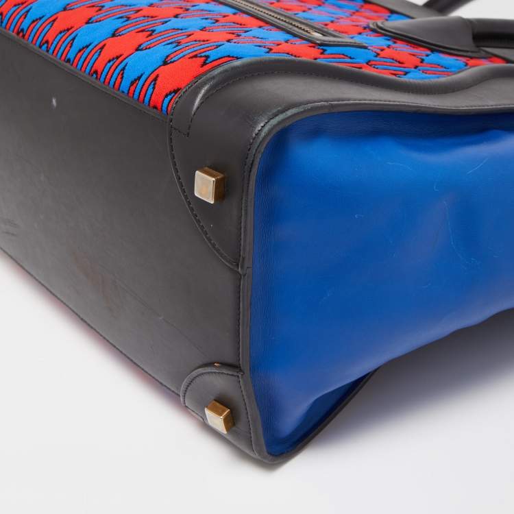 Pre Owned Celine Tricolor Leather and Jacquard Fabric Mini Luggage Tote