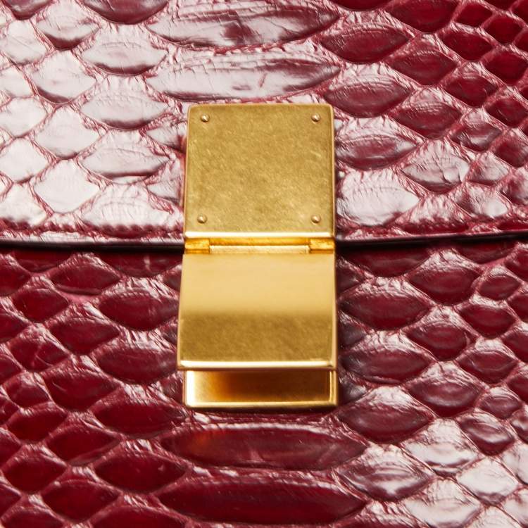 Pre Owned Celine Red Python Medium Classic Box Shoulder Bag