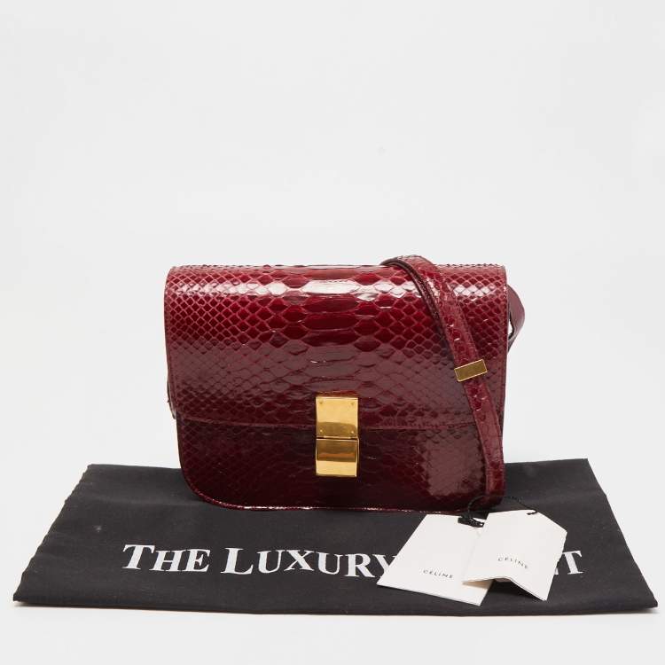 Pre Owned Celine Red Python Medium Classic Box Shoulder Bag