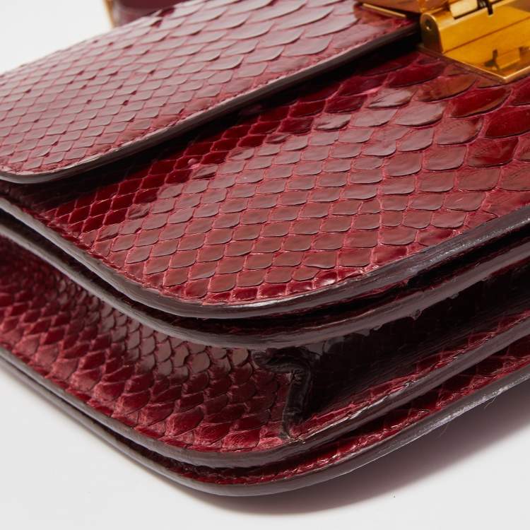Pre Owned Celine Red Python Medium Classic Box Shoulder Bag