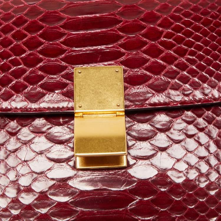 Pre Owned Celine Red Python Medium Classic Box Shoulder Bag