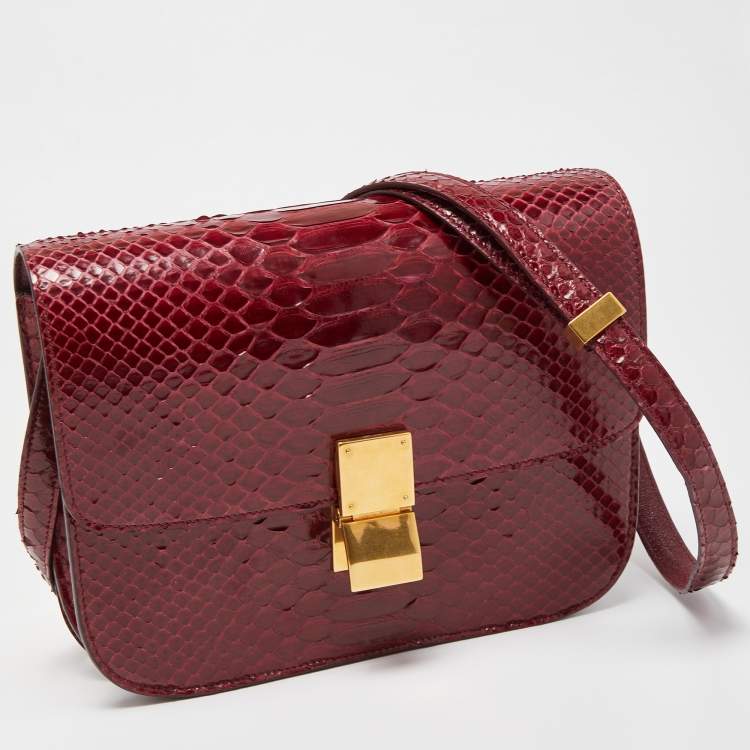 Pre Owned Celine Red Python Medium Classic Box Shoulder Bag