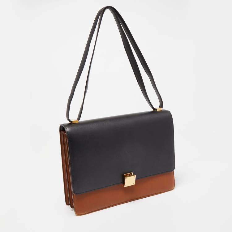 Pre Owned Celine Black/Tan Leather Large Case Flap Chain Bag