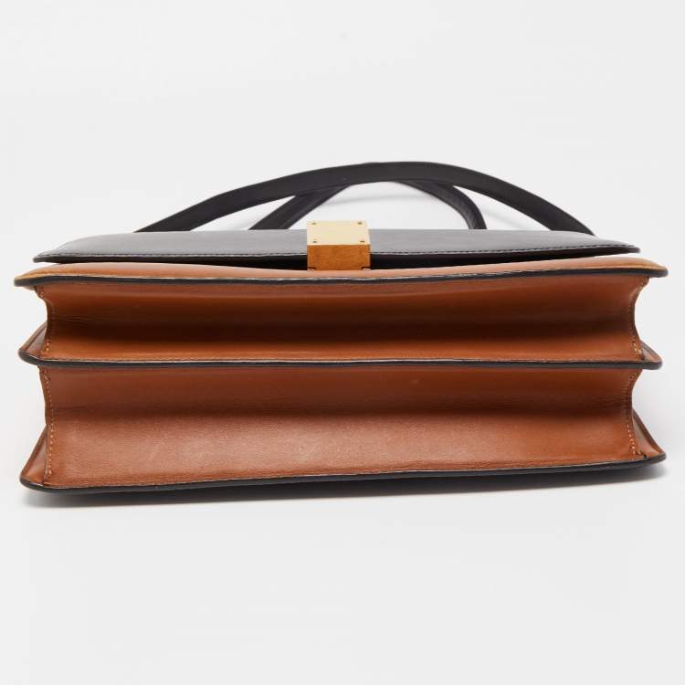 Pre Owned Celine Black/Tan Leather Large Case Flap Chain Bag