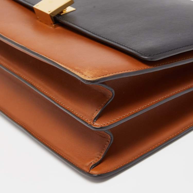 Pre Owned Celine Black/Tan Leather Large Case Flap Chain Bag