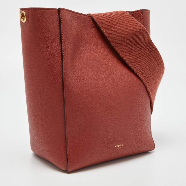 Pre Owned Celine Dark Claycourt Leather Small Sangle Hobo