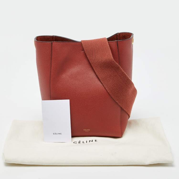 Pre Owned Celine Dark Claycourt Leather Small Sangle Hobo