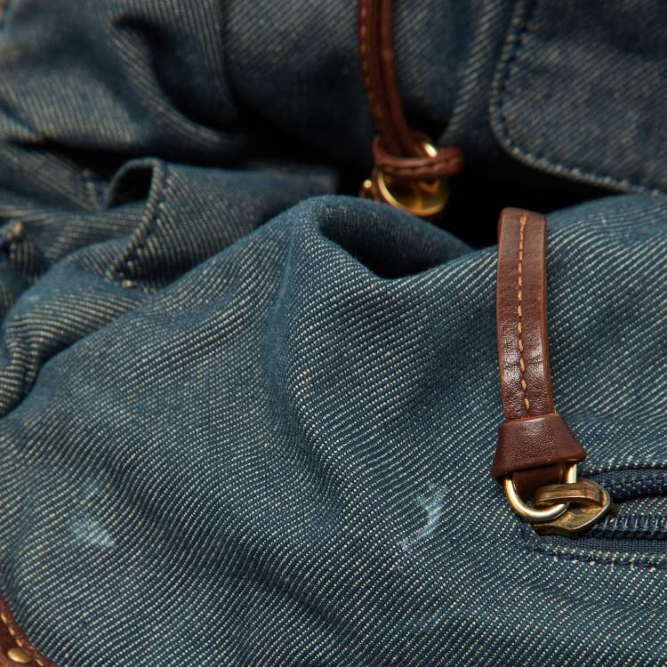 Pre Owned Celine Blue/Brown Macadam Denim and Leather Bittersweet Hobo