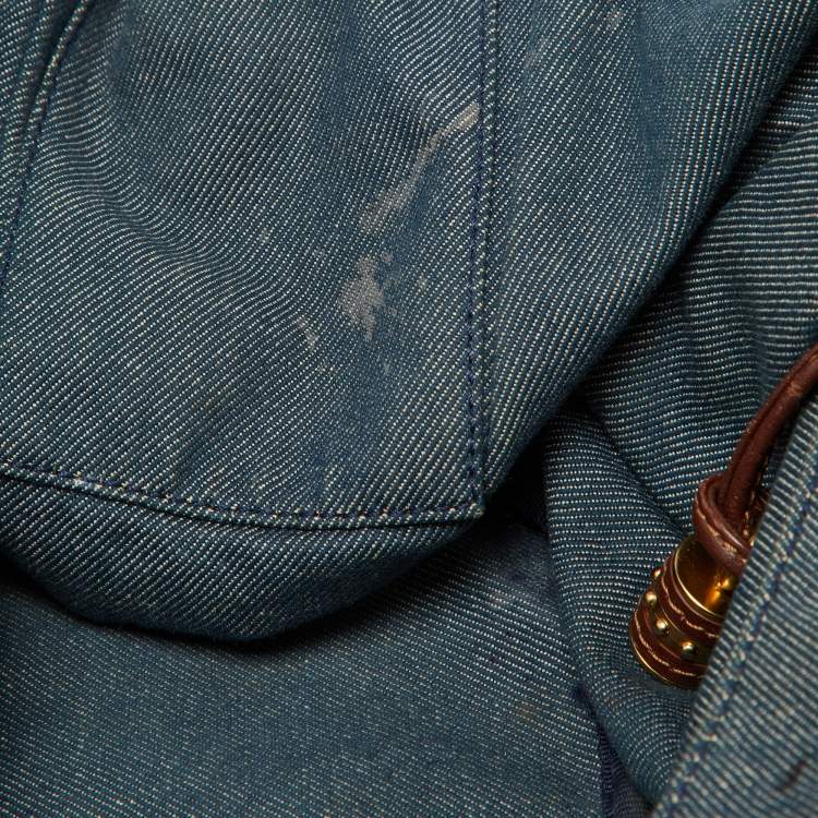 Pre Owned Celine Blue/Brown Macadam Denim and Leather Bittersweet Hobo