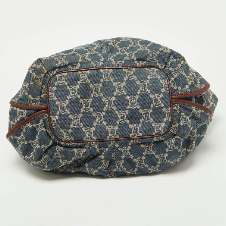 Pre Owned Celine Blue/Brown Macadam Denim and Leather Bittersweet Hobo