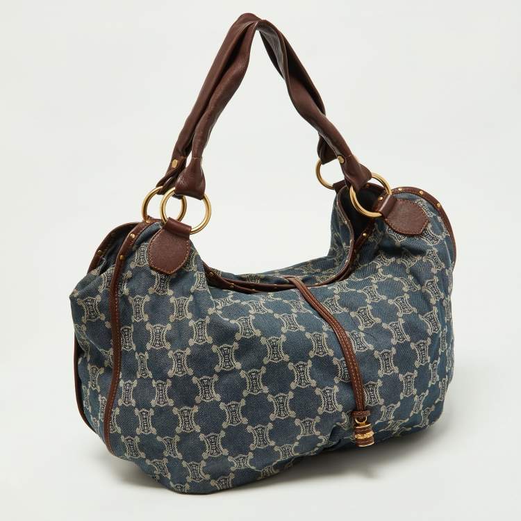 Pre Owned Celine Blue/Brown Macadam Denim and Leather Bittersweet Hobo