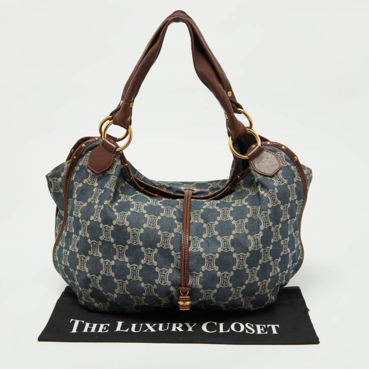 Pre Owned Celine Blue/Brown Macadam Denim and Leather Bittersweet Hobo