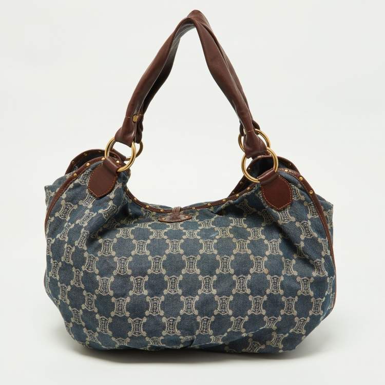 Pre Owned Celine Blue/Brown Macadam Denim and Leather Bittersweet Hobo