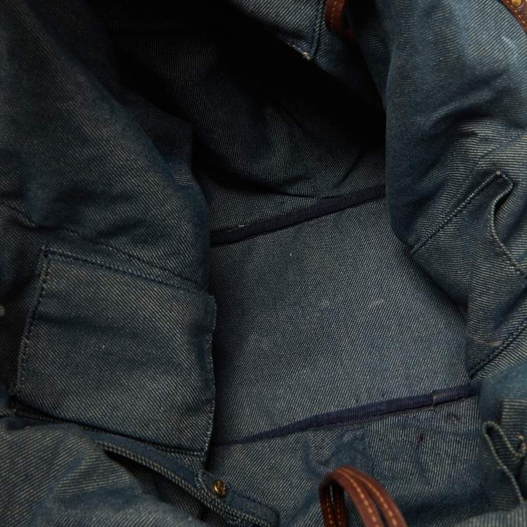 Pre Owned Celine Blue/Brown Macadam Denim and Leather Bittersweet Hobo