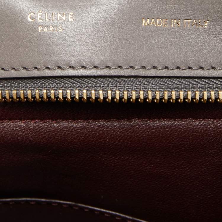 Pre Owned Celine Two Tone Grey Croc Embossed Leather and Suede Medium Trapeze Top Handle Bag