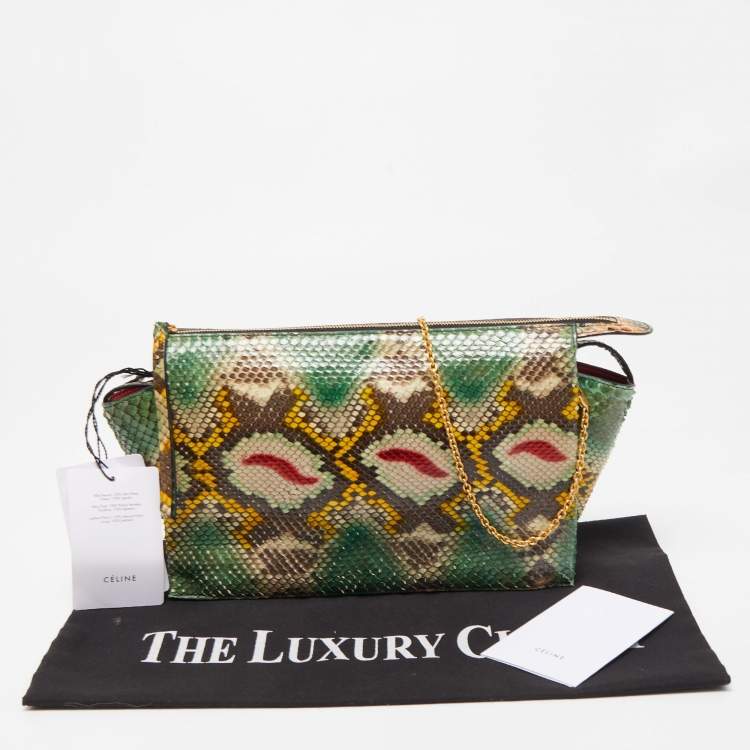 Pre Owned Celine Multicolor Python Clutch On Chain