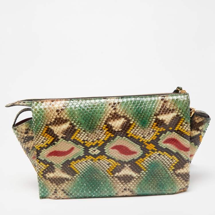 Pre Owned Celine Multicolor Python Clutch On Chain