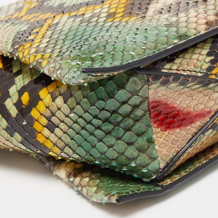 Pre Owned Celine Multicolor Python Clutch On Chain