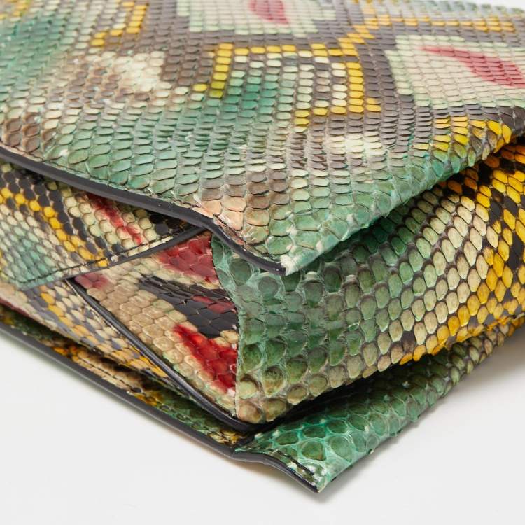 Pre Owned Celine Multicolor Python Clutch On Chain