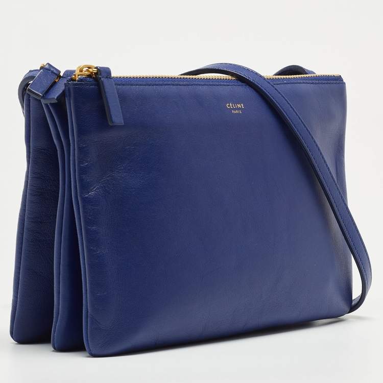Pre Owned Celine Navy Blue Leather Trio Crossbody Bag
