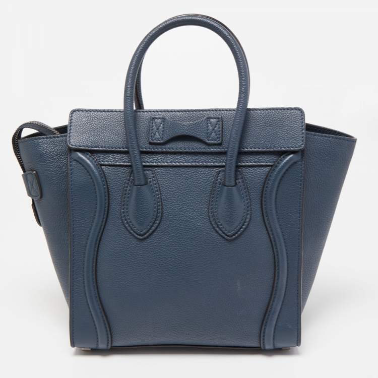 Pre Owned Celine Teal Blue Leather Micro Luggage Tote