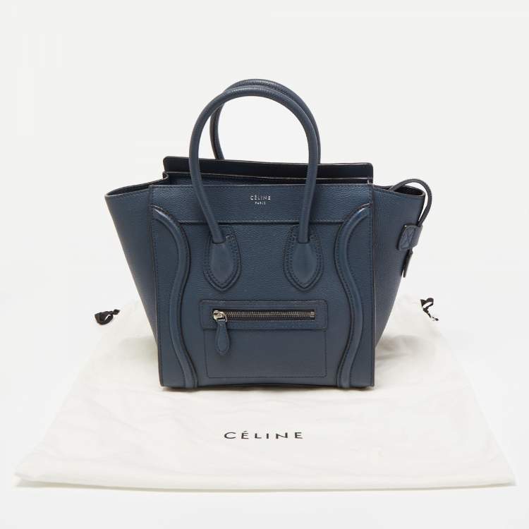 Pre Owned Celine Teal Blue Leather Micro Luggage Tote