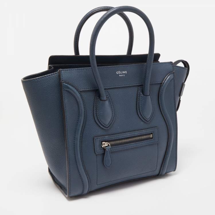 Pre Owned Celine Teal Blue Leather Micro Luggage Tote