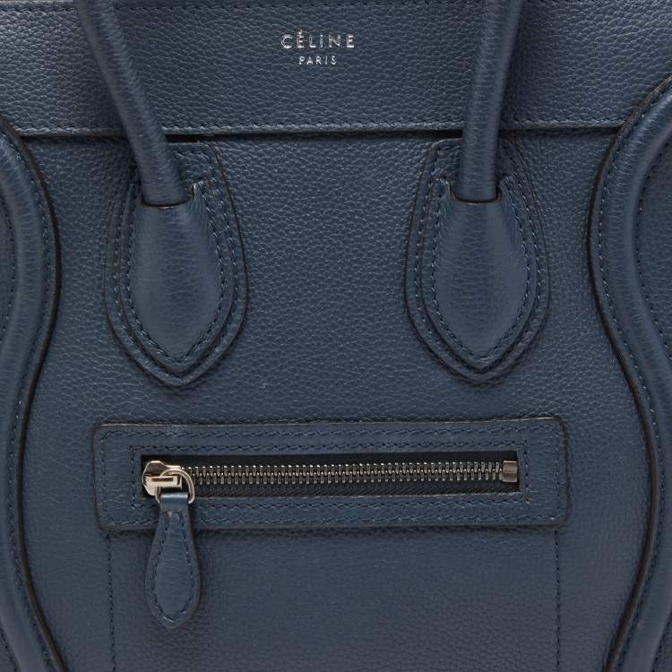 Pre Owned Celine Teal Blue Leather Micro Luggage Tote