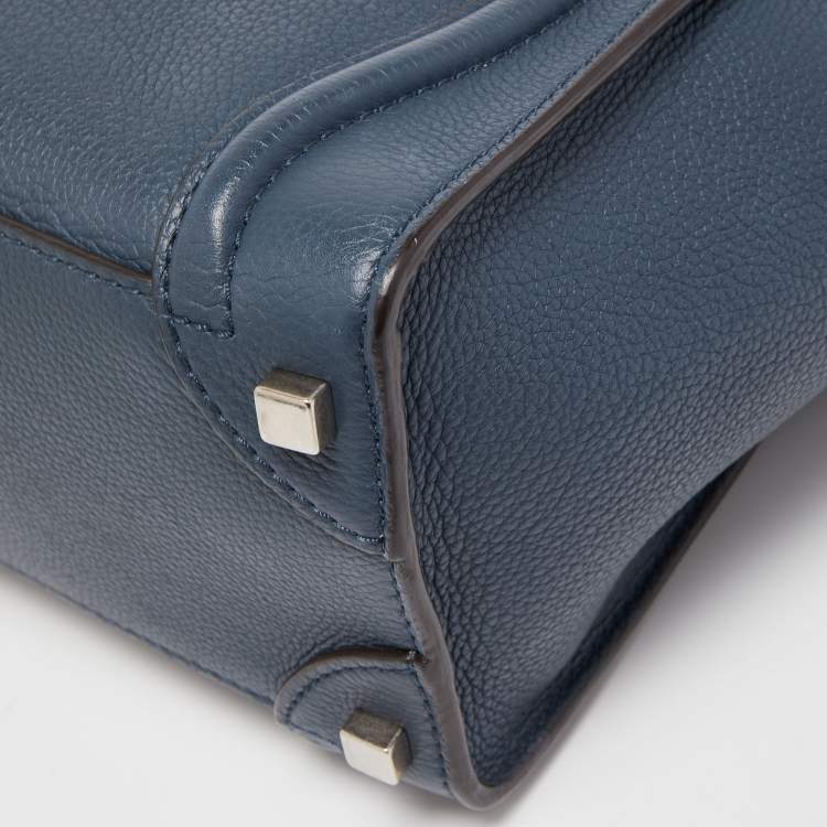 Pre Owned Celine Teal Blue Leather Micro Luggage Tote