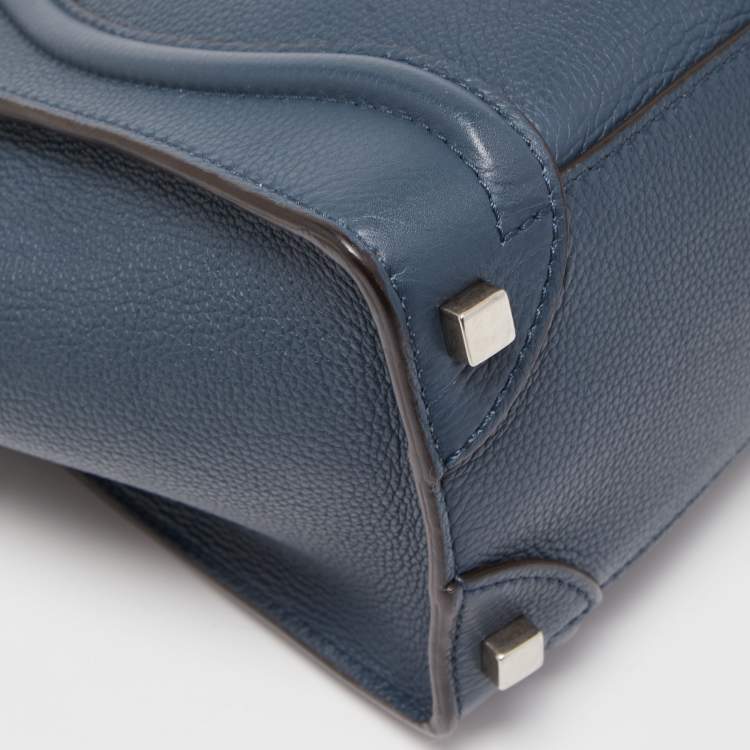 Pre Owned Celine Teal Blue Leather Micro Luggage Tote