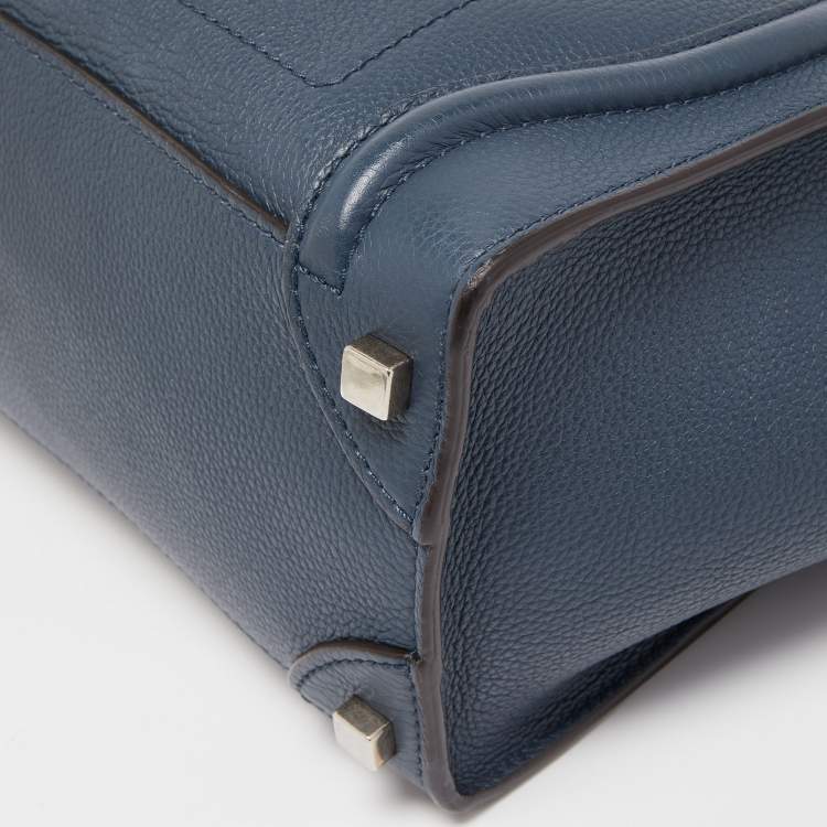 Pre Owned Celine Teal Blue Leather Micro Luggage Tote