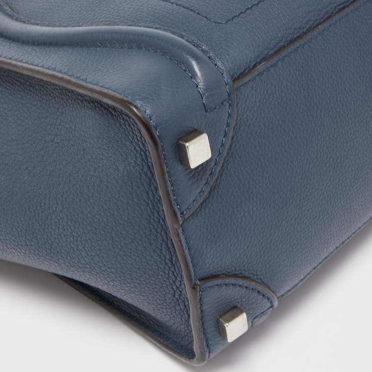 Pre Owned Celine Teal Blue Leather Micro Luggage Tote