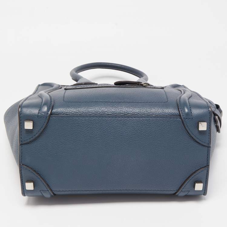 Pre Owned Celine Teal Blue Leather Micro Luggage Tote