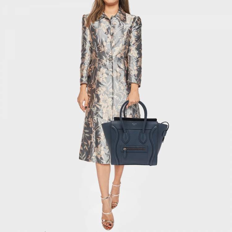 Pre Owned Celine Teal Blue Leather Micro Luggage Tote