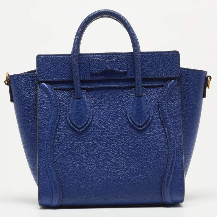 Pre Owned Celine Blue Grain Leather Nano Luggage Tote