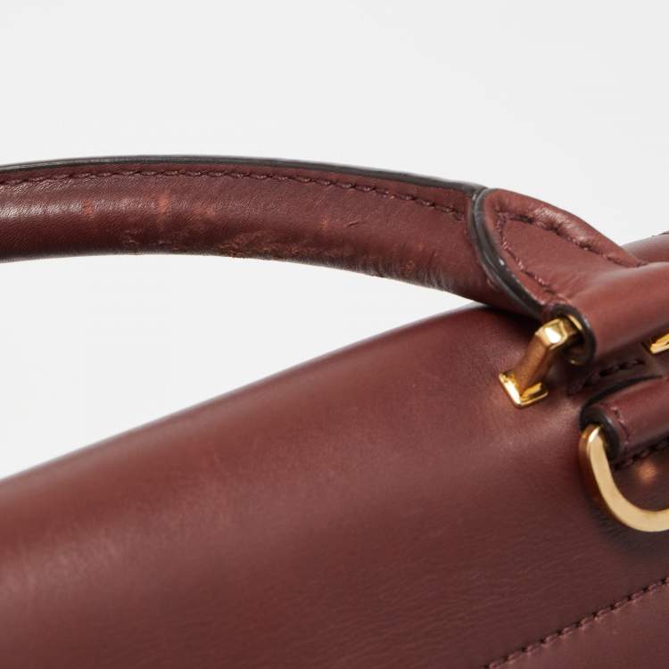 Pre Owned Celine Dark Red Leather and Suede Medium Trapeze Top Handle Bag