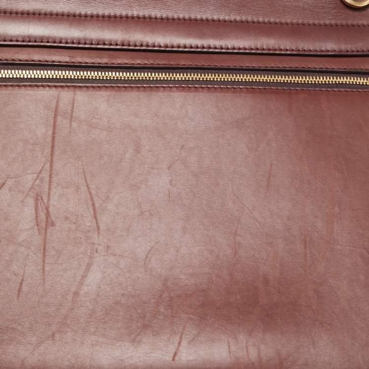 Pre Owned Celine Dark Red Leather and Suede Medium Trapeze Top Handle Bag