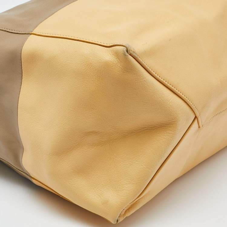 Pre Owned Celine Beige/Yellow Leather Vertical Cabas Tote