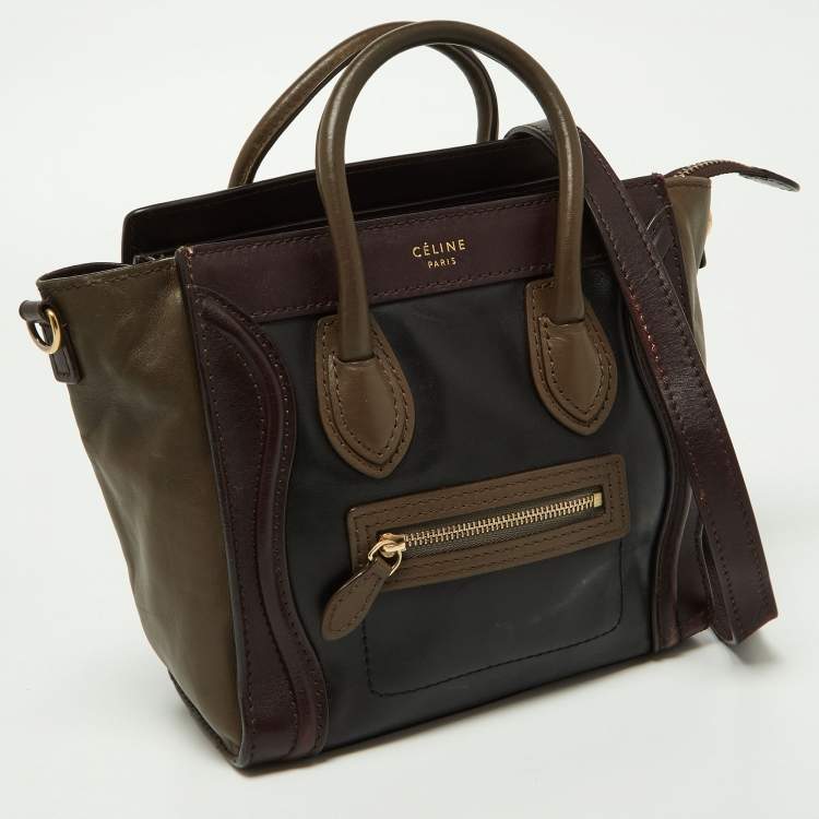 Pre Owned Celine Tri Color Leather Nano Luggage Tote