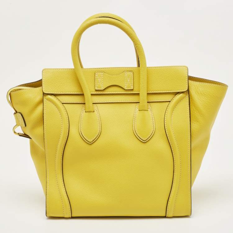 Pre Owned Celine Yellow Leather Mini Luggage Tote