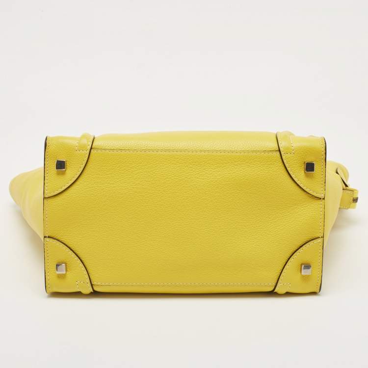 Pre Owned Celine Yellow Leather Mini Luggage Tote
