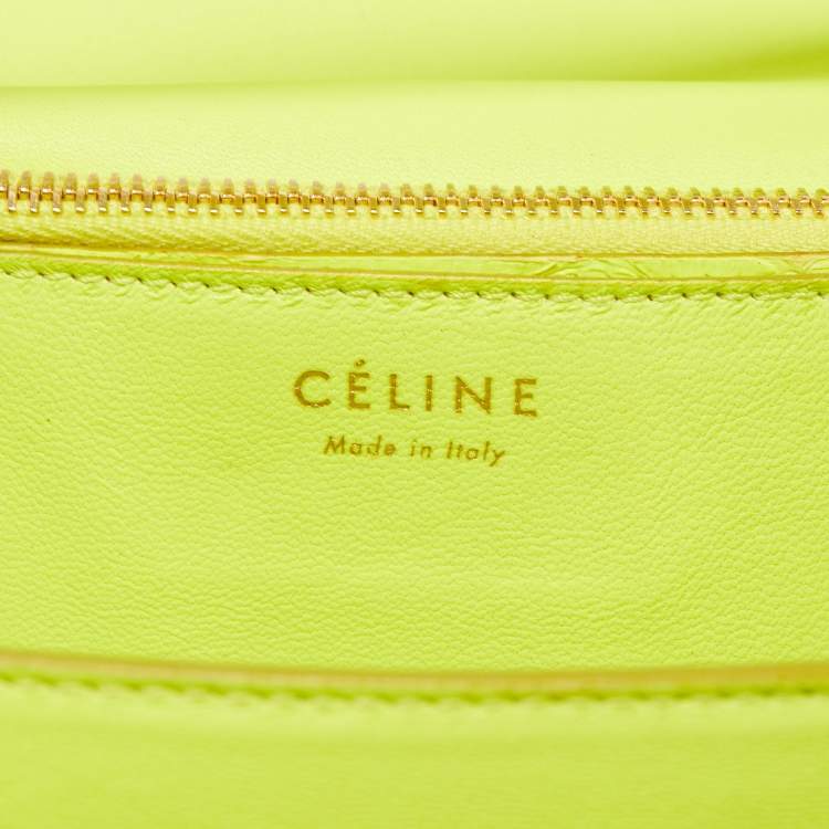 Pre Owned Celine Neon Green Python Medium Classic Box Shoulder Bag