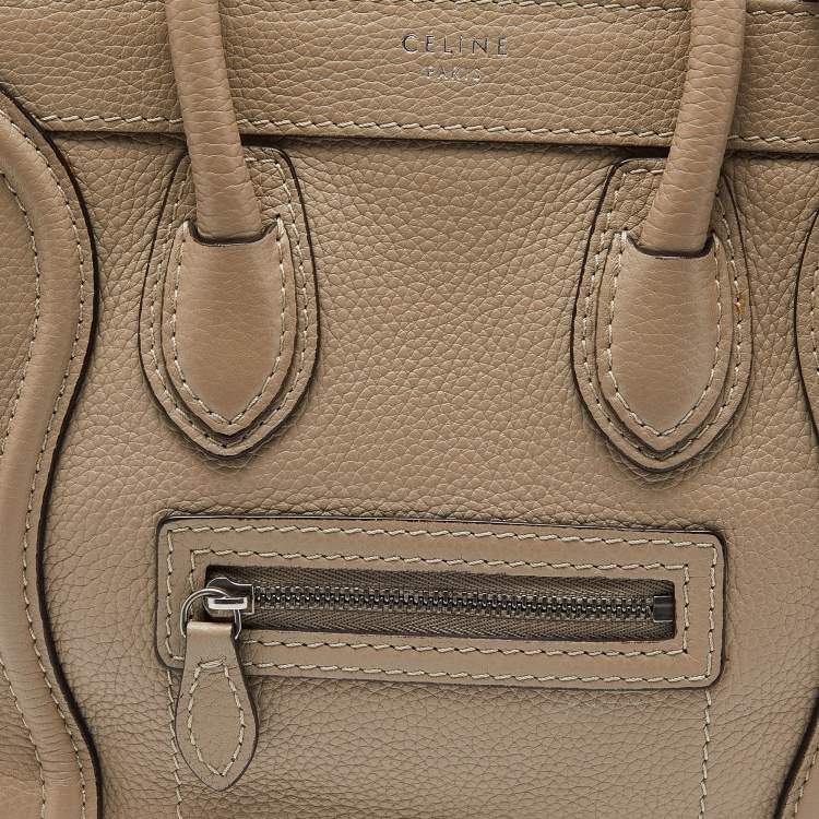 Pre Owned Celine Khaki Beige Leather Nano Luggage Tote