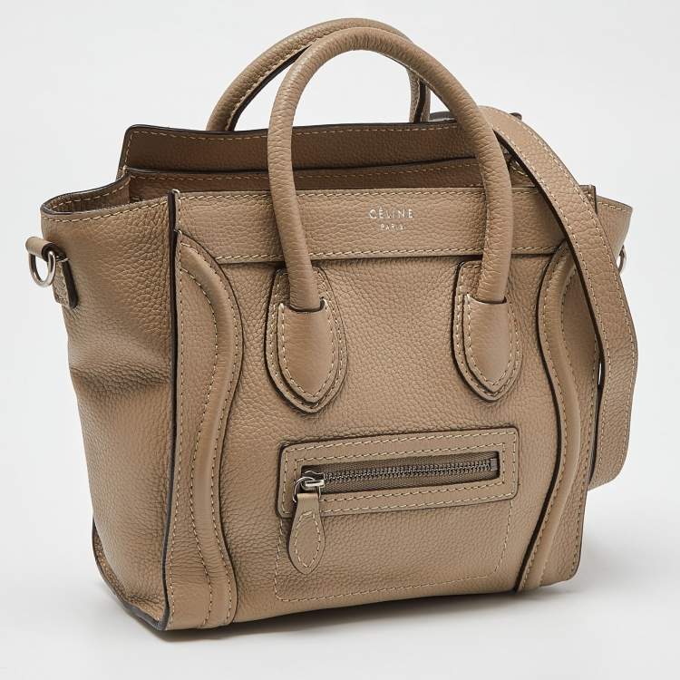 Pre Owned Celine Khaki Beige Leather Nano Luggage Tote