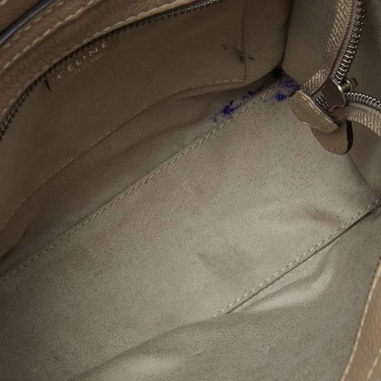 Pre Owned Celine Khaki Beige Leather Nano Luggage Tote