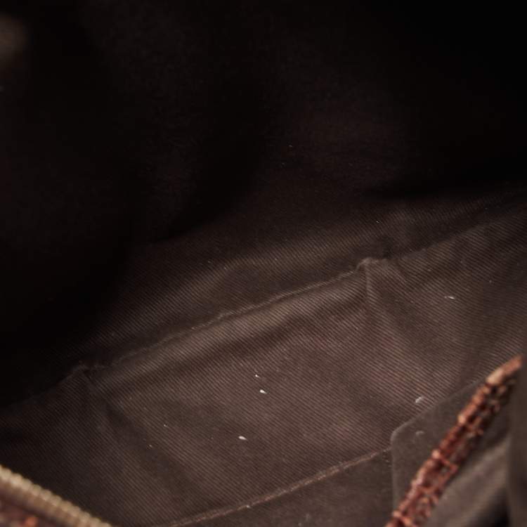 Pre Owned Celine Brown Macadam Fabric and Croc Embossed Leather Zip Hobo